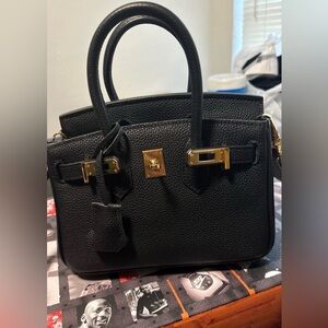 Chic Black Satchel with Gold Accents mini birken dupe